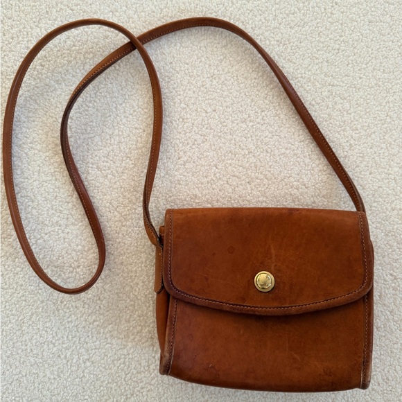 Coach Handbags - Coach Brown Suede Crossbody Bag with Gold Button